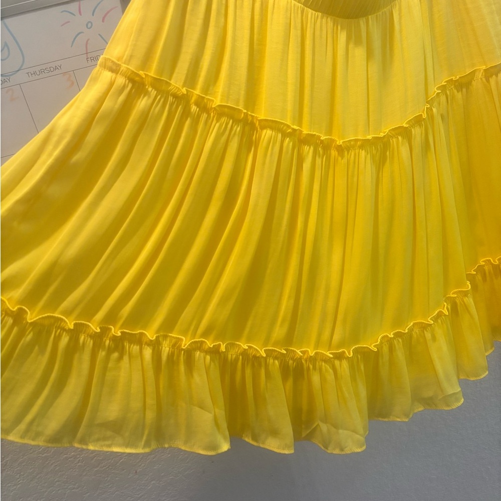Naked Zebra Yellow Mini Skater Skirt with Ruffled Tiers